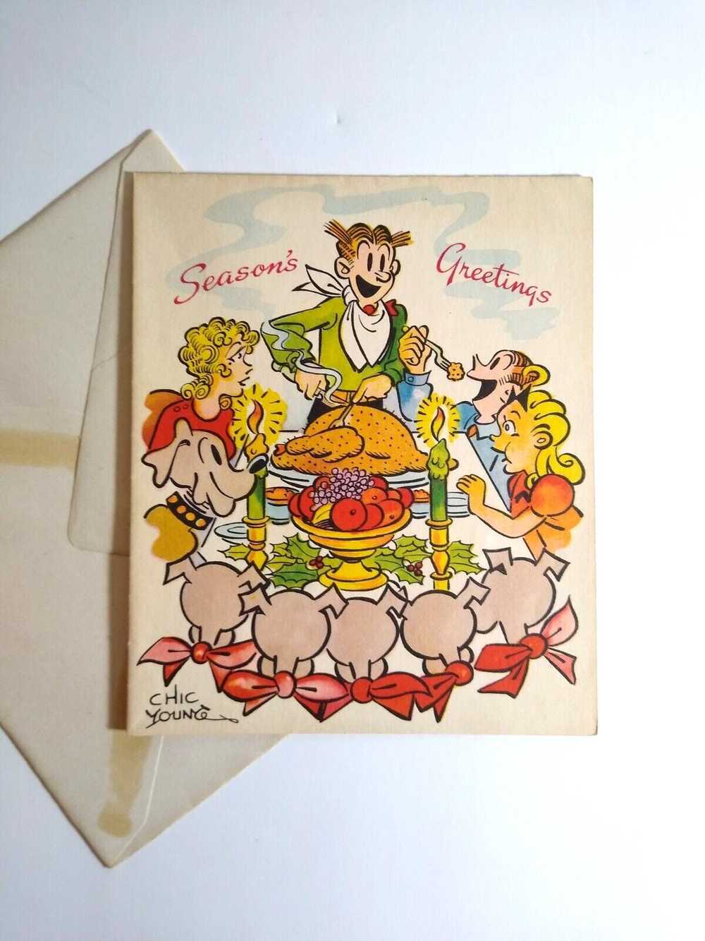 Blondie Dagwood Christmas Greeting Card Famous Comics Funnies 1951 King Features